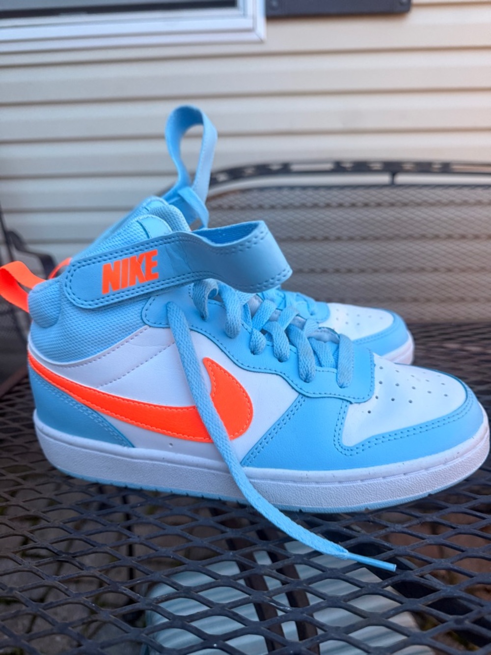 Nike Kids Light Blue and Bright Orange High-Top Sneakers